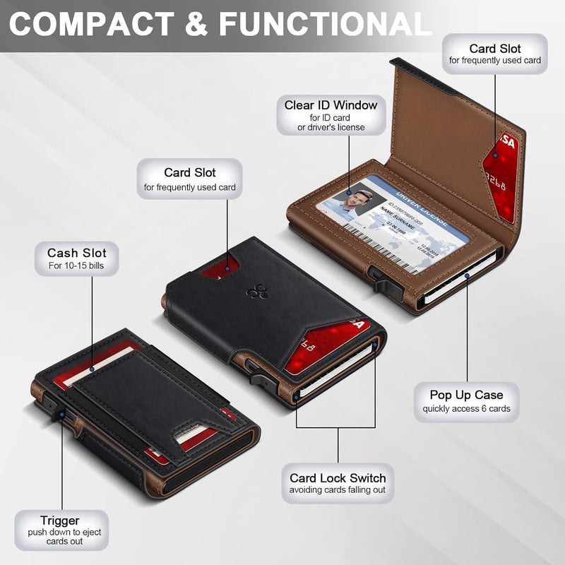 SEMORID Wallet for Men Wallet with Slim Pop Up Card Holder 9-13 Cards, Bifold Minimalist Smart Wallet RFID Blocking Credit Card Holder with ID Window & Stretchable Cash Slot Compact Metal Aluminum Card Case - Image 5